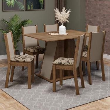Imagem de Conjunto Sala De Jantar Mesa Tampo De Madeira 6 Cadeiras Rustic/crema/bege Marrom Wendy Madesa Rustic/crema/bege Marrom