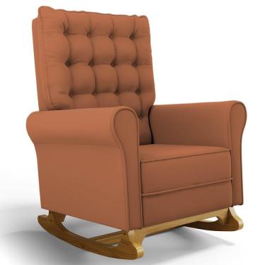 Imagem de Poltrona De Amamentação E Descanso Base Madeira Balanço Brenda G05 Veludo Terracota - Mpozenato
