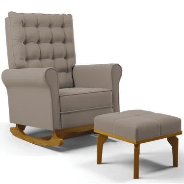 Imagem de Poltrona De Amamentação Balanço E Puff Base De Madeira Brenda G05 Veludo Areia - Mpozenato
