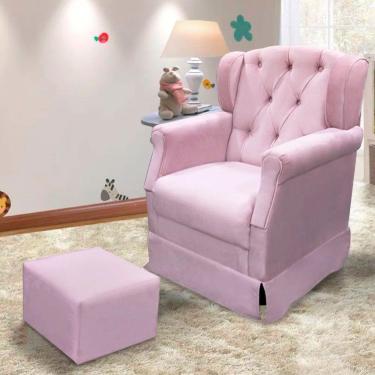 Imagem de Poltrona Cadeira De Amamentação Balanço + Puff Ternura Material Sintético Rosa - Speciale Home Rosa