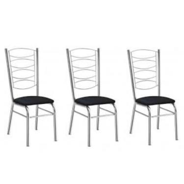 Imagem de Kit 3 Cadeiras Gisele Cromada Com Reforço-assento Corino Preto