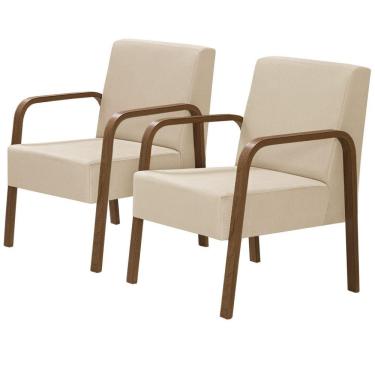 Imagem de Kit 2 Poltrona 1 Lugar Jade Braço Madeira Suede Bege