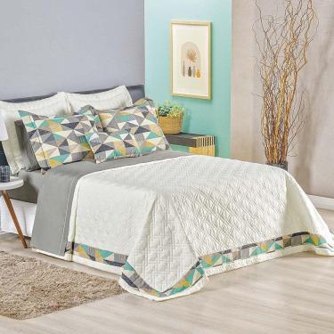 Imagem de Kit Cobre Leito Colcha Geométrico Divine Queen 3 Peças Hiperpercal 180 Fios - Marfim