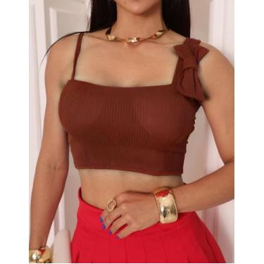 Imagem de Blusa Feminina Básica Regata Com Bojo Festa Balada - Generica, Marrom,