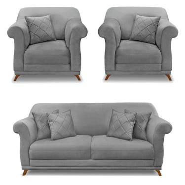 Imagem de Kit 2 Poltronas E Sofá 2 Lugares 1,60m Veludo Cinza Grafite