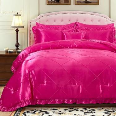 Imagem de Jogo de cama Queen de cetim, bege, sedoso, 8 peças, decoração de casa, hotel de luxo, edredom com babados, 1 capa de almofada