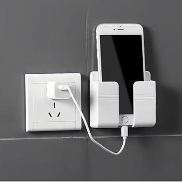 Imagem de Suporte de telefone montado na parede para carregamento, suporte de telefone adesivo sem perfuração para quarto e dormitório, suporte organizador de cabeceira