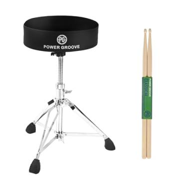 Imagem de POWERGROOVE Tambor Throne, banco de tambor ajustável para adultos e crianças, assento de tambor acolchoado, pés de borracha antiderrapante, base de três pernas de suporte duplo, trono de bateria com