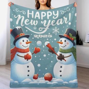 Imagem de Feliz Ano Novo Cobertor de Boneco de Neve Presentes para Mulheres Super Macio Flanela Lã Papai Noel Aconchegante para cama, Sofá, Sofá e Viagens Quente Fuzzy para todas as estações (101 x 127 cm)