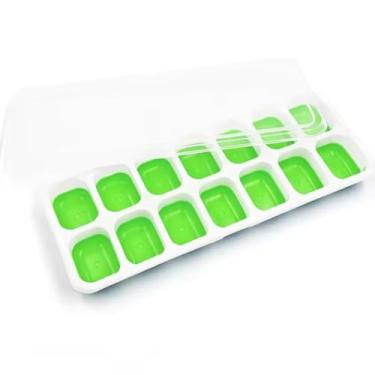 Imagem de Forma de Gelo com Tampa — 14 Cubos — Fundo Silicone Flexível — BPA Free — Fácil Desenformar — Cozinha Prática (Verde)