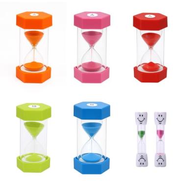 Imagem de Dapraise Conjunto de temporizador de areia hexagonal, pacote com 7 ampulhetas coloridas de 1/2/3/5/10/30 minutos para gerenciamento de tempo e sala de aula, ferramenta visual durável para cozinha