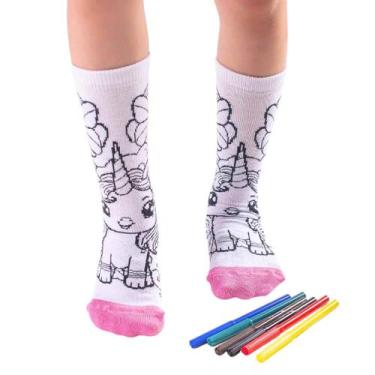 Imagem de Meias para colorir infantil duck unicórnio urso natal, Rosa