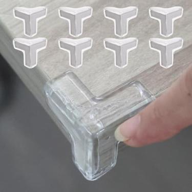 Imagem de 8 pçs protetores de cantos família, protetores de canto de mesa para guardas de família transparentes para móveis protetores de canto capas à prova de segurança famílias (estilo em forma de T, 3,3 x