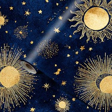 Imagem de HOMETITUTE Papel de parede Galaxy Peel and Stick Celestial papel de parede PVC autoadesivo removível céu noturno papel de parede 39,9 cm x 100,1 cm linha abstrata arte galáxia cobertura de parede para