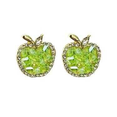 Imagem de Brincos de maçã fofos para mulheres, cristal de imitação verde, elegante, piercing delicado, fruta realista, moda para professor, joia moderna para a véspera de Natal, festival de Natal
