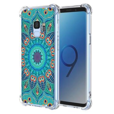 Imagem de WEIOUHR Capa para Galaxy S9 Samsung S9 Capa protetora de TPU macio transparente, design em relevo verde, resistente a arranhões, proteção leve, para Samsung Galaxy S9 (verde pavão)