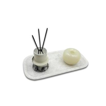Imagem de Marmor Bandeja de banheiro de mármore 100% natural para perfume, velas, penteadeira de pedra de joias, organizador de balcão de banheiro e cozinha e decoração de casa (pequena bandeja de cristal