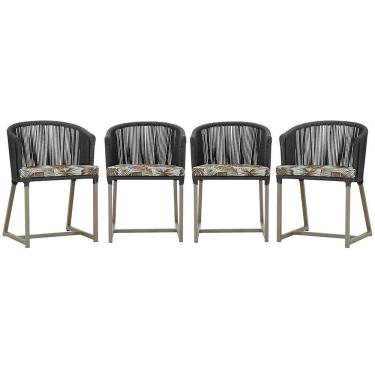 Imagem de 4 Cadeiras De Jantar Noronha Fendi Corda Náutica E6 Trama Preto