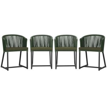 Imagem de 4 Cadeiras De Jantar Noronha Preta Corda Náutica E13 Trama Verde