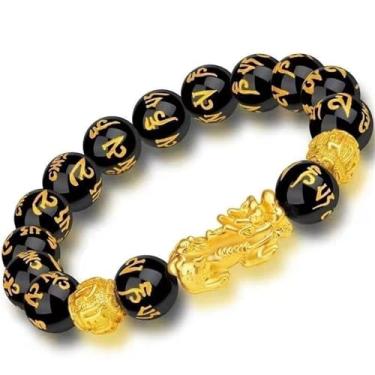 Imagem de Pulseira Feng Shui Wealth Luck Black Obsidian Pixie Beads Elástico Ajuste Ajustável Joia Livre de Manchas para Homens Mulheres Atração de Energia Positiva Presente para Aniversário de Aniversário