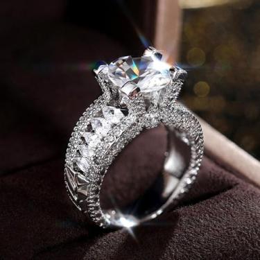 Imagem de Anéis de noivado luxuosos e brilhantes com zircônia cúbica banhada a ouro branco, alianças de compromisso, festas noturnas, presentes de dia dos namorados, alianças de eternidade para mulheres, 9