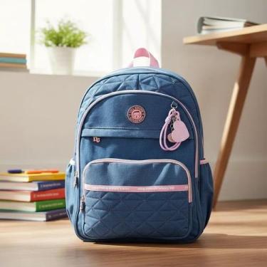 Imagem de Mochila Jeans Matelasse Escolar Grande Feminina Estilo Kika - D Presen