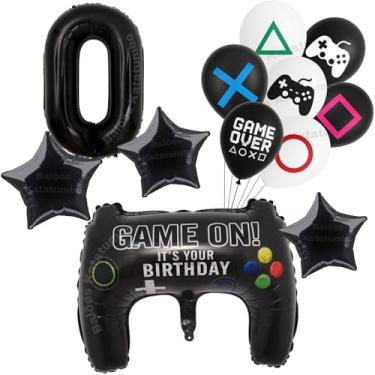 Imagem de Kit Festa Decoração: Balão Metalizado Controle Game +25 Balões Bexigas Gamer + Balão Número de ±75 - Balão Aniversário (Preto 0)