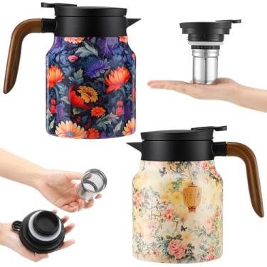 Imagem de LemonRoad 2 bule de chá vintage com padrão floral, bule de chá vintage com infusor, bule de chá de padrão floral com tampa, garrafa térmica de cabo de madeira para bebidas quentes e café (rosa