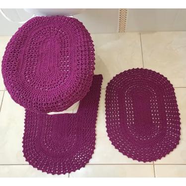 Imagem de Tapete De Croche Para Banheiro Colorido 3 Peças (Fucsia)