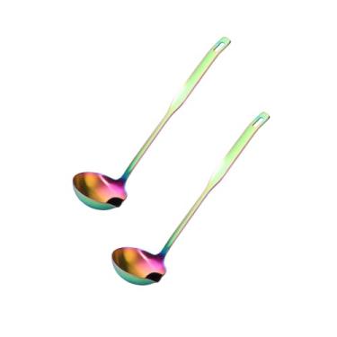 Imagem de Concha de sopa de metal com boca inclinada, conjunto de 2 peças de colher de servir e coador de óleo com separador de gordura multiuso para cozinha, restaurante, cozinha