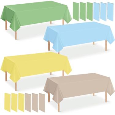 Imagem de Toalha de mesa clássica de plástico urso azul pastel bege retangular toalha de mesa amarela clara verde sálvia toalha de mesa impermeável para chá de bebê, decorações de festa de aniversário, 127 x