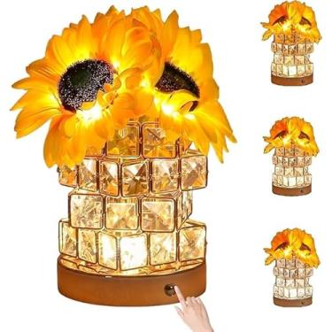 Imagem de Luminária de Mesa LED Girassol com Toque 3 Cores - Abajur de Cabeceira com Dimmer Infinito USB, Luz Noturna para Quarto, Escritório e Decoração de Casa