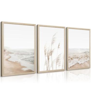 Imagem de Arte de parede de praia com impressão boho, arte de parede em tela costeira, imagens de praia, pampas, grama, oceano, pôster, planta, paisagem, cena, arte, arte, para sala de estar, quarto, 40,6 x