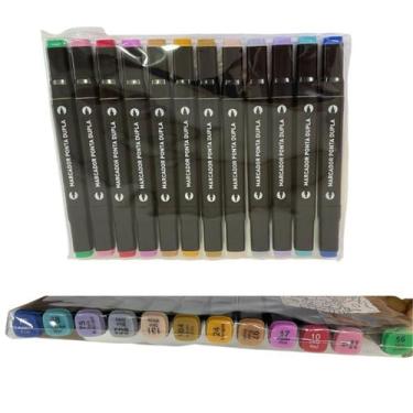 Imagem de Pincel Marcador Artistico Permanente Ponta Dupla 12 Cores - KAZ