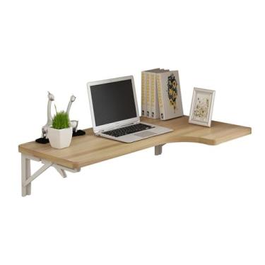 Imagem de Mesa de parede dobrável, mesa de jantar em forma de L, para pequenos espaços, mesa de escritório, mesa de canto para computador (120 x 60 x 40 cm/47,2 x 23,6 x 15,7 cm, cor nogueira)