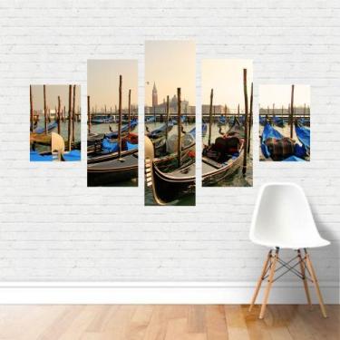 Imagem de Quadro Paisagens Veneza Itália Lagoa Canoas Pilares Canvas - Plinplin