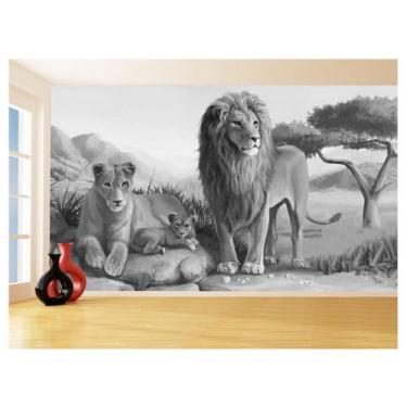 Imagem de Papel De Parede Animais Leão Família Filhotes 3,5M Anm502 - Você Decor