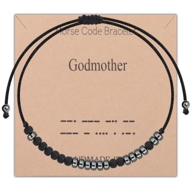 Imagem de FEELMEM Pulseira Godmother Morse Code, pulseira Goddaughter Morse, presente de batismo para madrinhas/afilhadas, Medium, Ecológico, Ágata