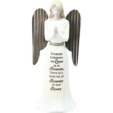 Imagem de Pavilion Gift Company Because Someone We Love, Little Heaven in Our Home-Simplista Estátua de fazenda rústica moderna angel, 19 cm, branco e marrom