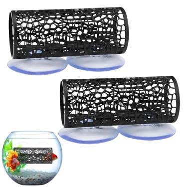 Imagem de hinbkenla 2 peças de acessórios para aquário Betta, túnel Betta, brinquedos de peixe Betta com ventosas, esconderijo Betta, decoração de aquário, rede Betta, seguro para peixes pequenos e camarões
