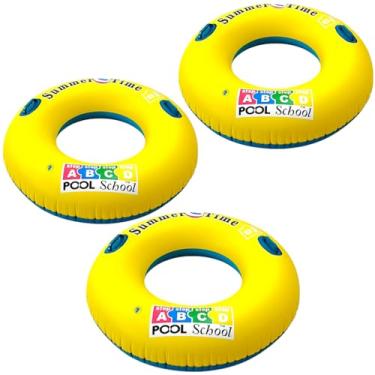 Imagem de 3 Boia Inflável 90cm Amarela com Alça Piscina Praia Adulto