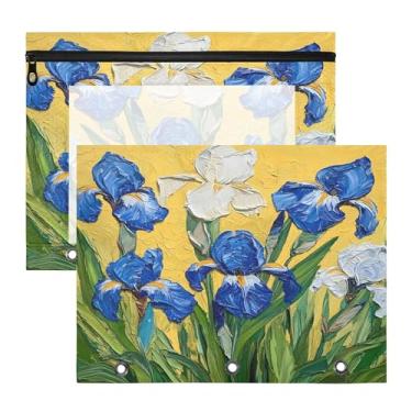 Imagem de SEHANY Pasta de lápis de flores de jardim com 3 anéis - bolsa de documentos com zíper tamanho A4 com janela transparente para sala de aula, escritório, 2 peças