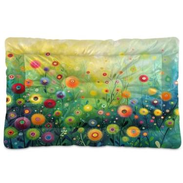 Imagem de SEHANY Cama para cães e gatos com flores silvestres coloridas com fundo antiderrapante, cama de canil, colchão macio para animais de estimação, lavável para cães pequenos, médios e grandes, gatos, 91