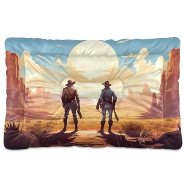 Imagem de SEHANY Cama de cowboy do deserto ocidental para cães e gatos com fundo antiderrapante, cama de canil, colchão macio para animais de estimação, lavável para cães pequenos, médios e grandes, gatos, 45,7