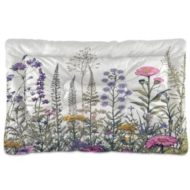 Imagem de SEHANY Cama para cães e gatos com flores silvestres coloridas com fundo antiderrapante, cama de canil, colchão macio para animais de estimação, lavável para cães pequenos, médios e grandes, gatos
