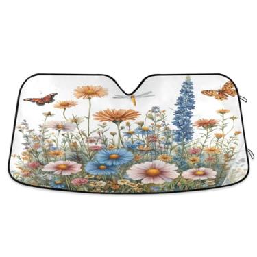 Imagem de ATTX Pára-brisas de carro com ervas e flores coloridas 134.6 cm x 59.7 cm Protetor solar universal com proteção UV, persiana de janela frontal automática dobrável para caminhões Sedans SUVs #622