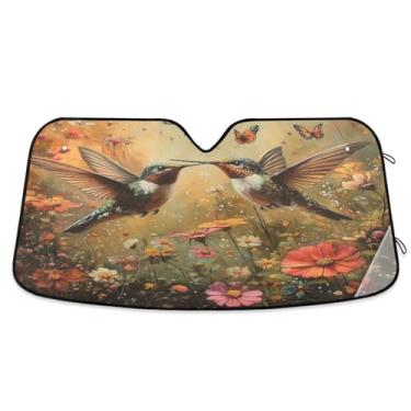 Imagem de ATTX Guarda-sol para para-brisa de carro beija-flores silvestres 134.6 cm x 59.7 cm Protetor solar universal com proteção UV, persiana de janela frontal automática dobrável para Sedans SUVs caminhões