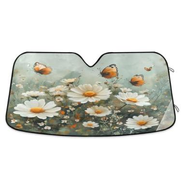 Imagem de ATTX Aquarela Meadow Daisies Para-brisa Carro Para-brisa 144.8 cm x 80.0 cm Escudo Solar Universal com Proteção UV, Persiana de Janela Frontal Auto Dobrável para Sedans SUVs Caminhões #40