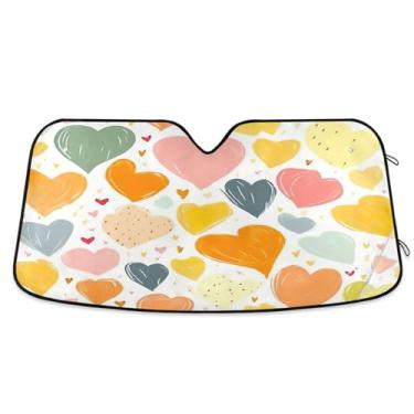 Imagem de ATTX Pára-brisas de carro colorido coração para-sol 134.6 cm x 59.7 cm escudo solar universal com proteção UV, persiana de janela frontal automática dobrável para Sedans SUVs caminhões #194