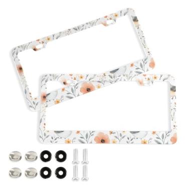 Imagem de SEHANY Molduras de placa de licença de flores florais coloridas, capas de moldura de placa de carro de alumínio à prova de ferrugem com orifícios elípticos e parafusos serve para veículos padrão dos
